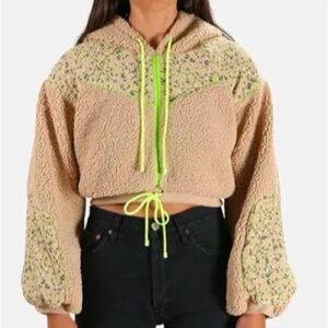 For love & lemons Sloane Shearling cropped floral teddy hoodie